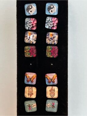 Bundle of 7 Pair Square Stud Earrings by Chula Moda Latina * Made in Mexico 🇲🇽